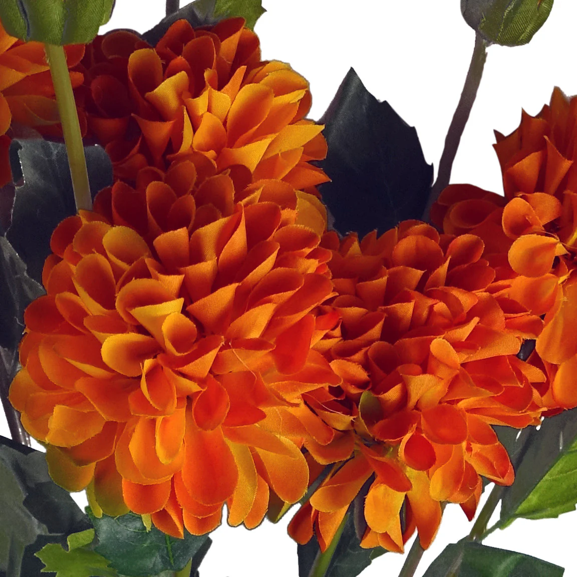 Pack of 6 x 75cm Artificial Dahlia PomPom Flower Stem Orange - Image 4