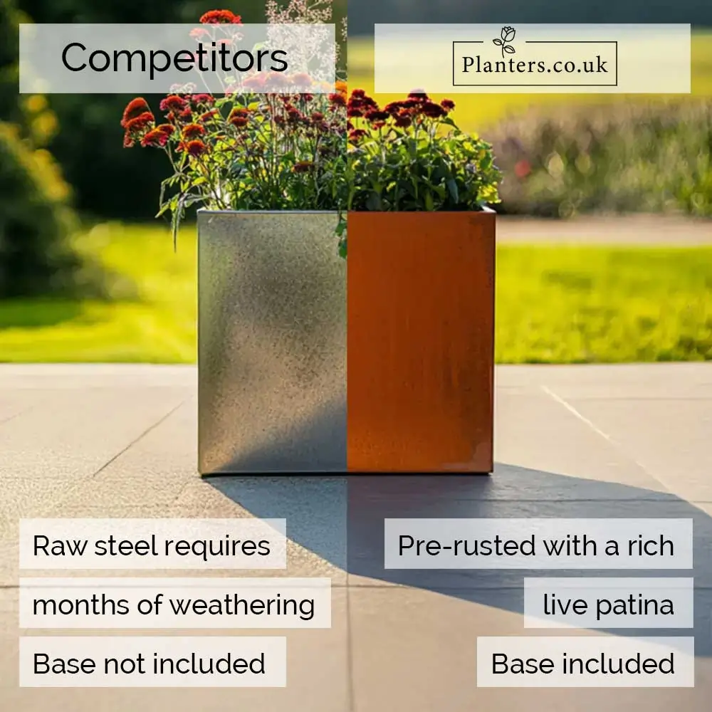 Pre-Rusted Corten Steel Straight Edge Cube Planter with Feet - Image 9