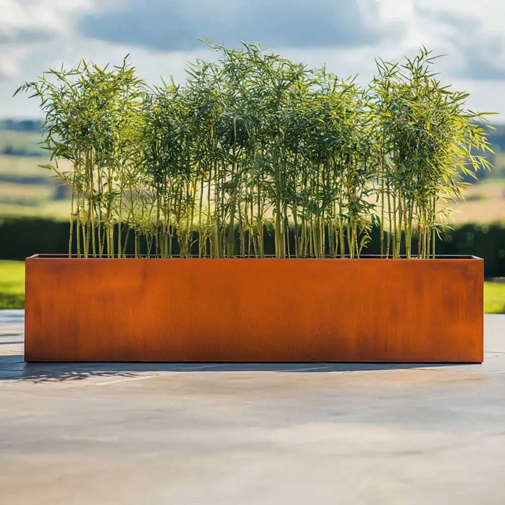 Pre-Rusted Corten Steel Straight Edge Long Trough Planter with Feet - Image 11