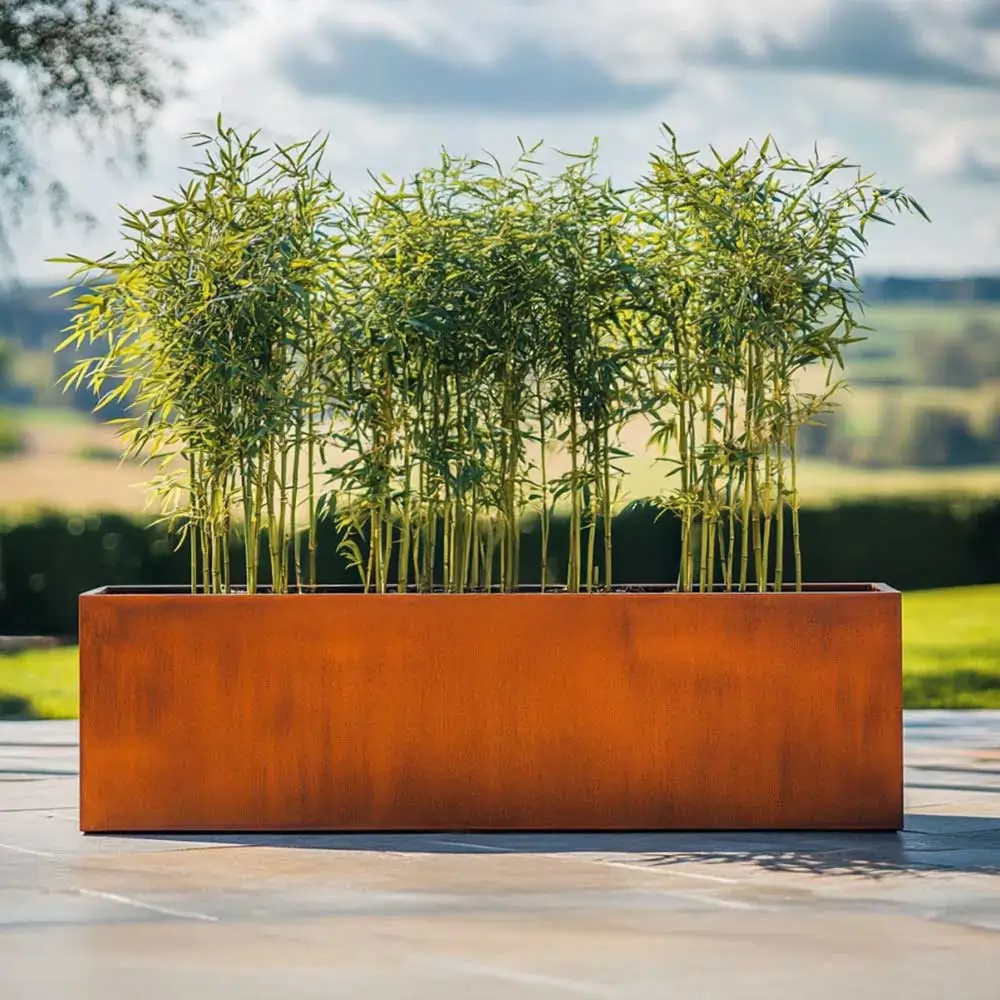Pre-Rusted Corten Steel Straight Edge Long Trough Planter with Feet - Image 25