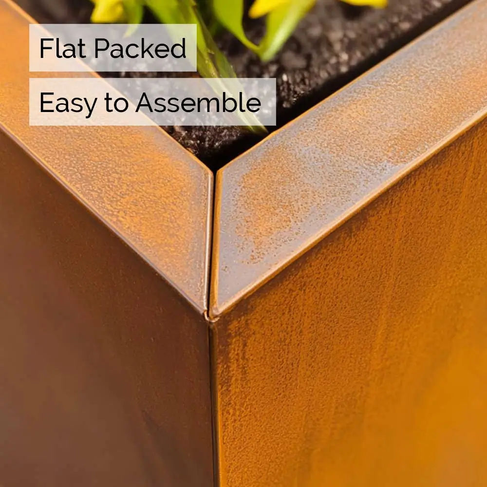 Pre-Rusted Corten Steel Straight Edge Long Trough Planter with Feet - Image 8