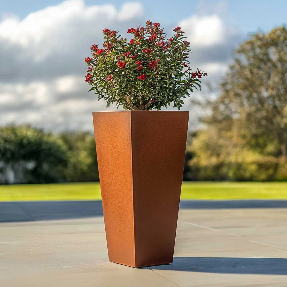 Pre-Rusted Corten Steel Straight Edge Tall Tapered Square Planter with Feet - Image 3