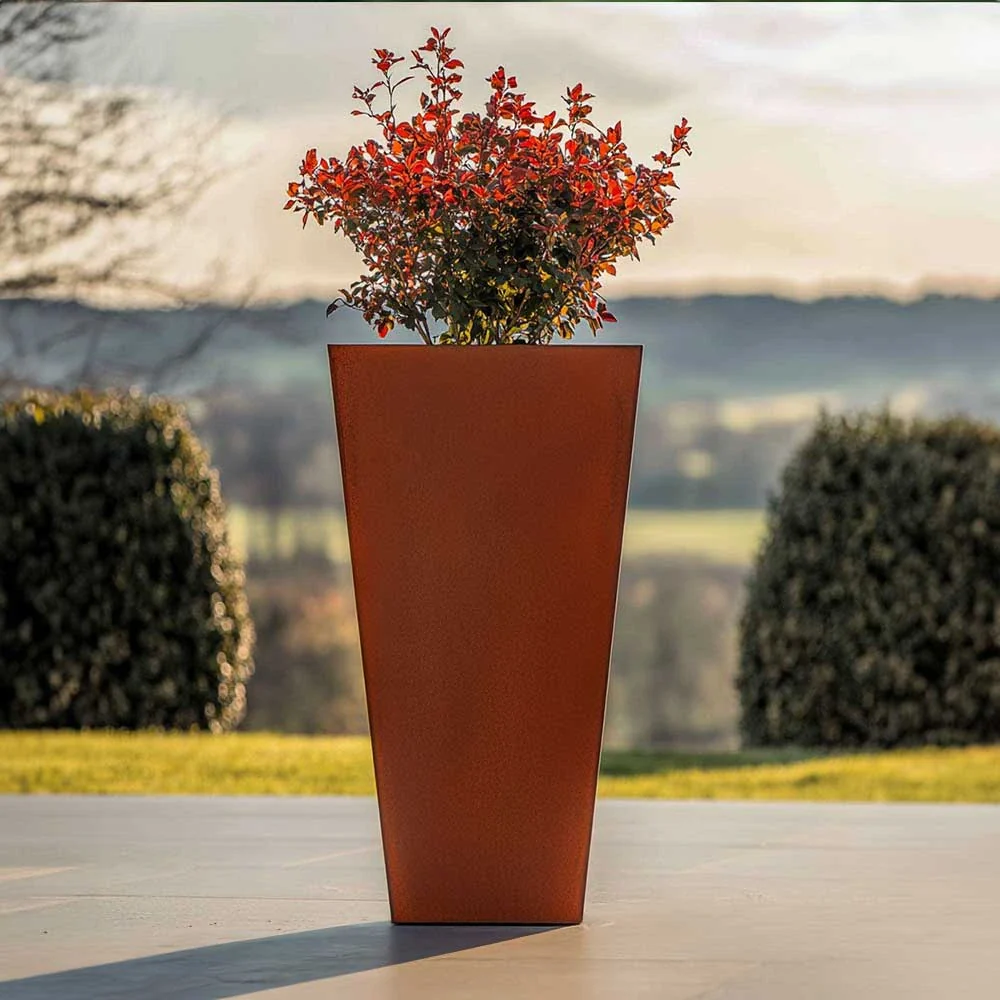 Pre-Rusted Corten Steel Straight Edge Tall Tapered Square Planter with Feet - Image 5