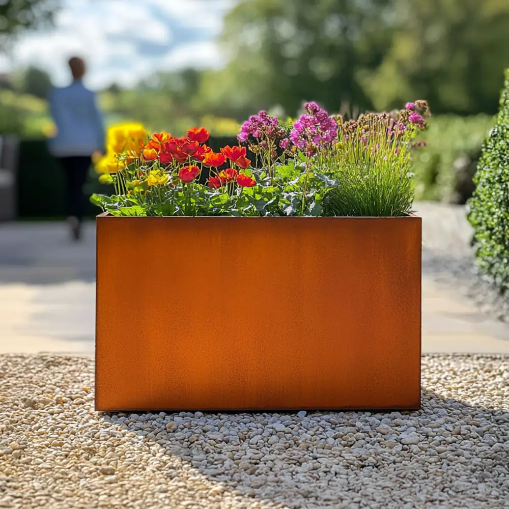 Pre-Rusted Corten Steel Straight Edge Tall Trough Planter with Feet
