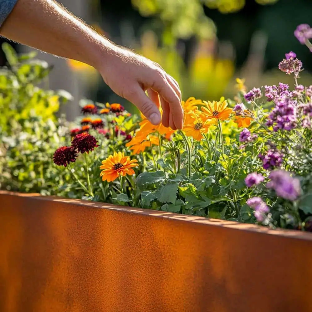Pre-Rusted Corten Steel Straight Edge Tall Trough Planter with Feet - Image 10