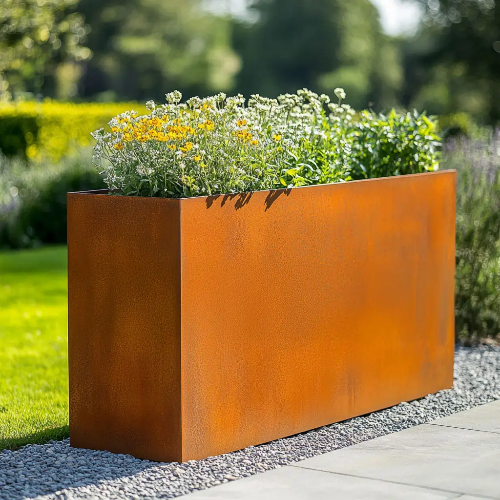 Pre-Rusted Corten Steel Straight Edge Tall Trough Planter with Feet - Image 11