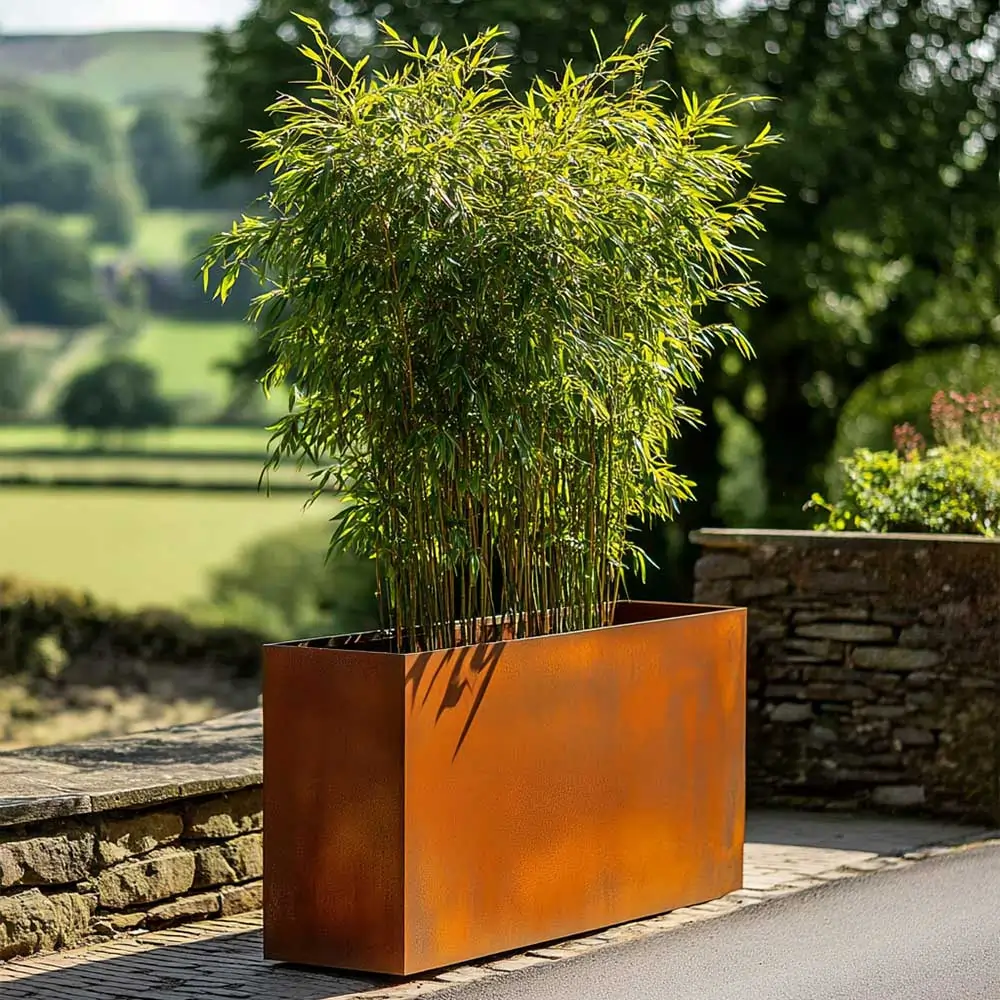 Pre-Rusted Corten Steel Straight Edge Tall Trough Planter with Feet - Image 13