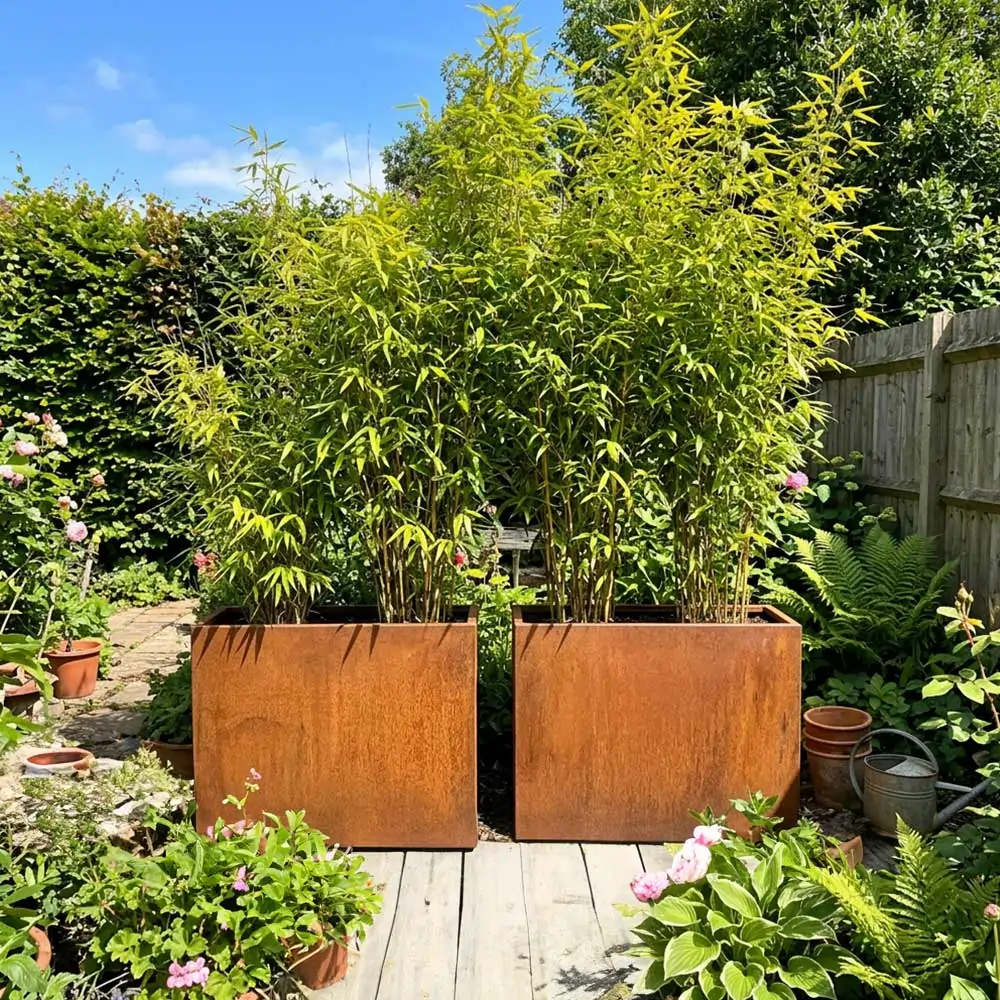 Pre-Rusted Corten Steel Straight Edge Tall Trough Planter with Feet - Image 14