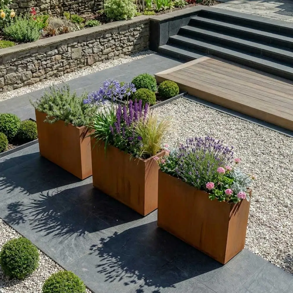 Pre-Rusted Corten Steel Straight Edge Tall Trough Planter with Feet - Image 22