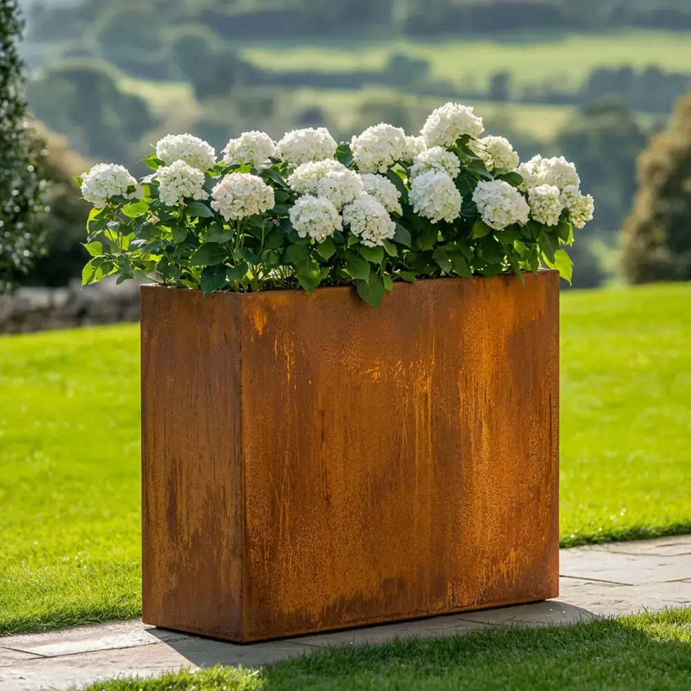 Pre-Rusted Corten Steel Straight Edge Tall Trough Planter with Feet - Image 25