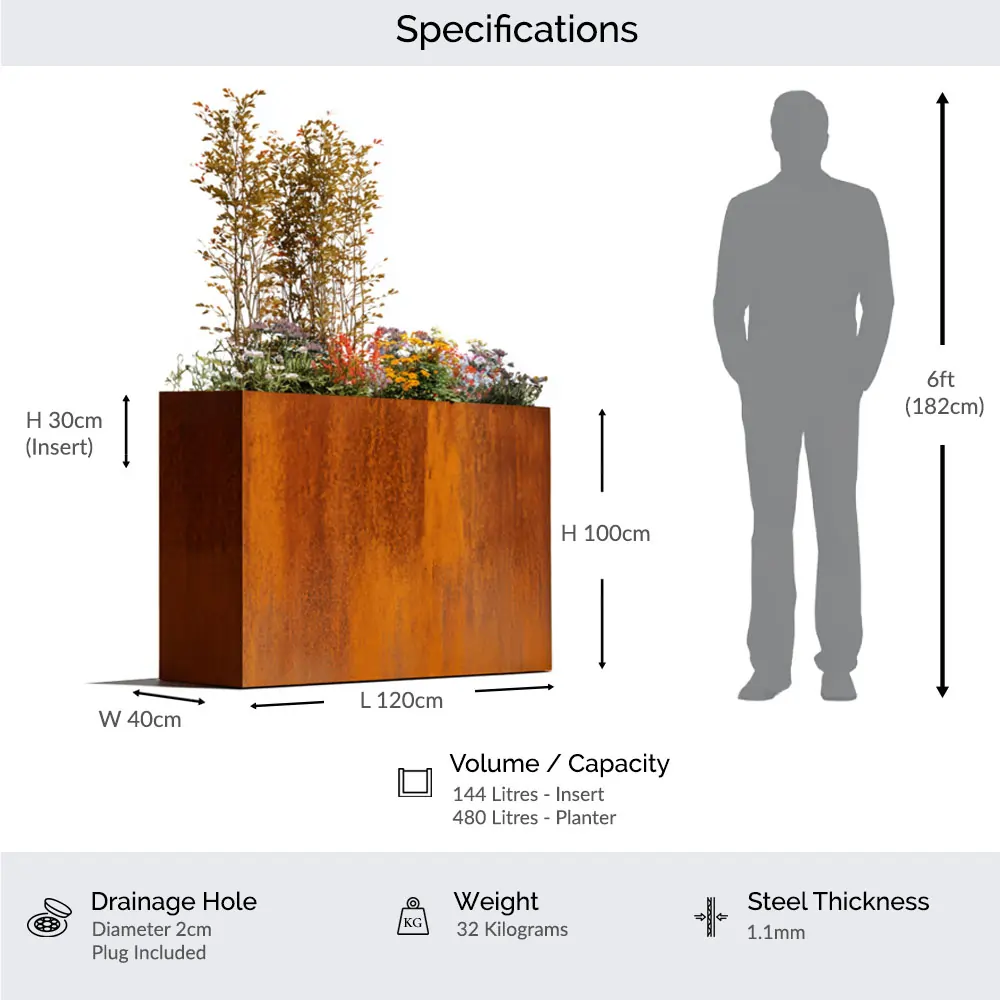 Pre-Rusted Corten Steel Straight Edge Tall Trough Planter with Feet - Image 26