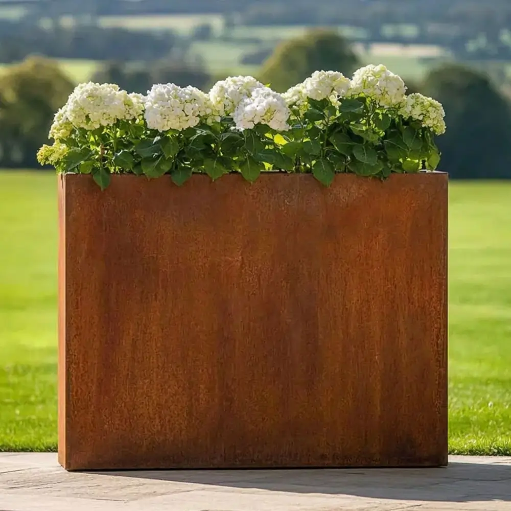 Pre-Rusted Corten Steel Straight Edge Tall Trough Planter with Feet - Image 34