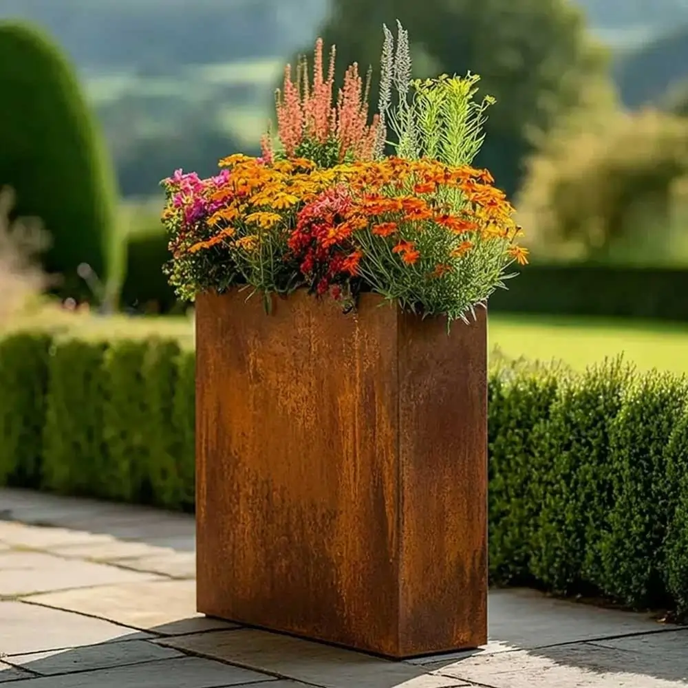 Pre-Rusted Corten Steel Straight Edge Tall Trough Planter with Feet - Image 38