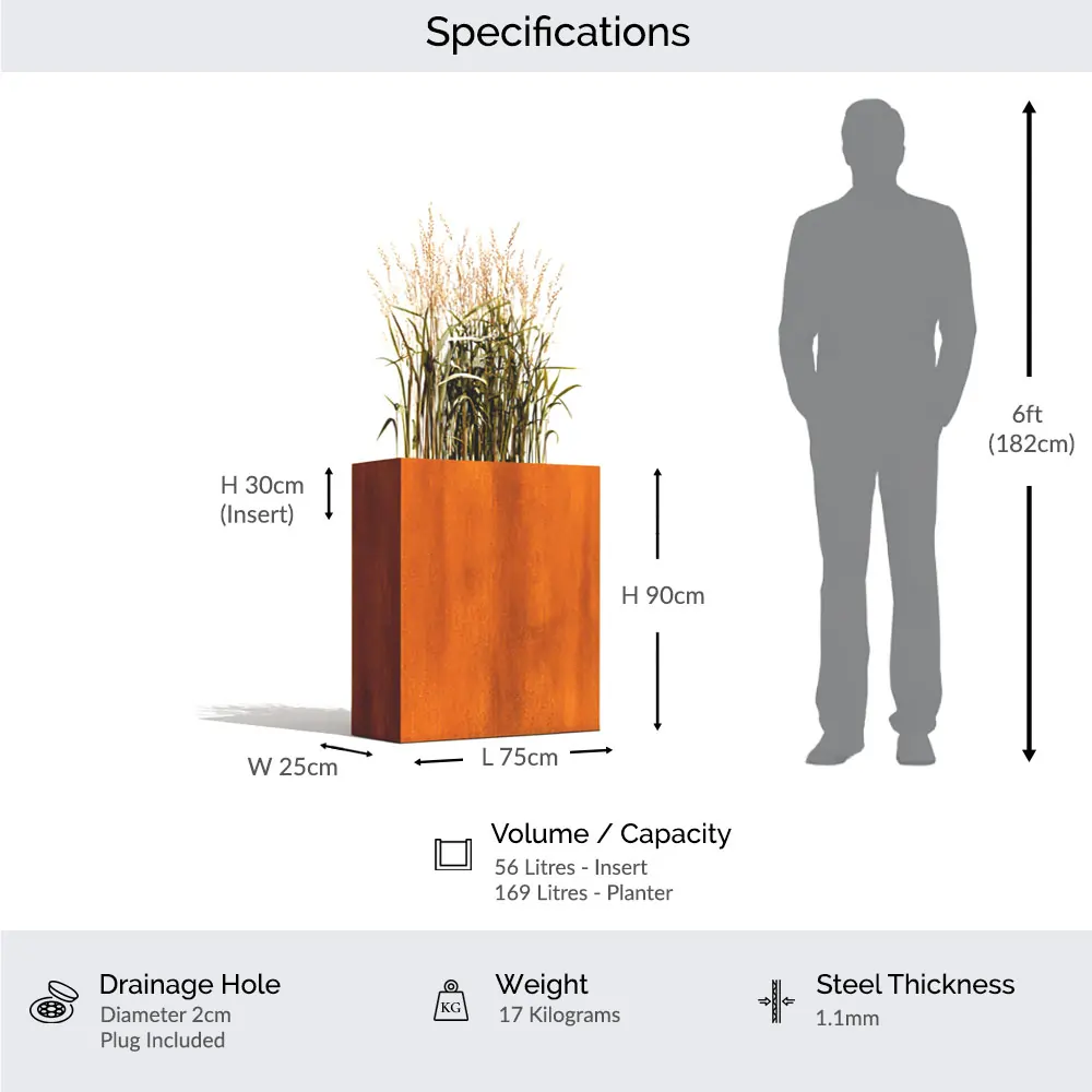 Pre-Rusted Corten Steel Straight Edge Tall Trough Planter with Feet - Image 39