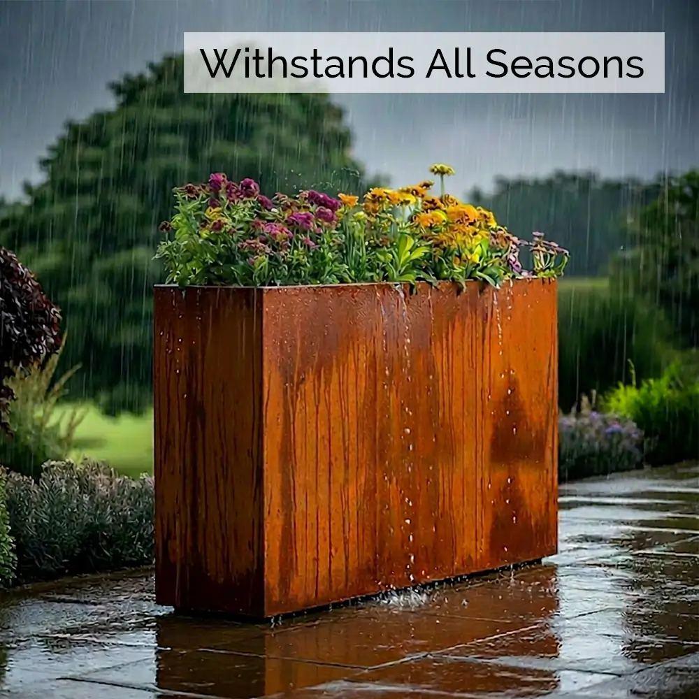 Pre-Rusted Corten Steel Straight Edge Tall Trough Planter with Feet - Image 42