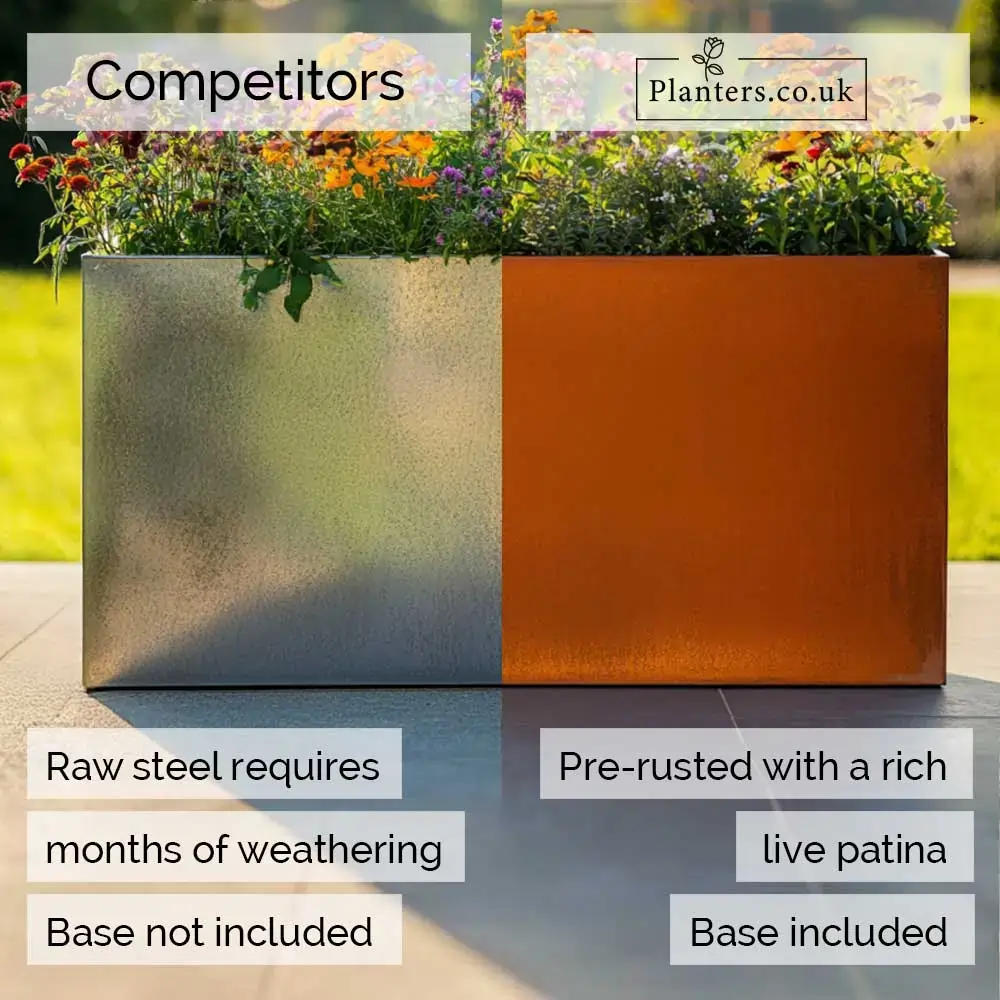 Pre-Rusted Corten Steel Straight Edge Tall Trough Planter with Feet - Image 43