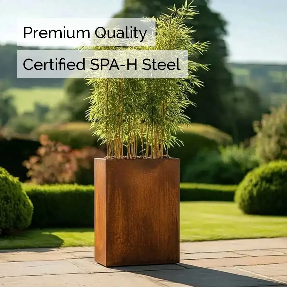 Pre-Rusted Corten Steel Straight Edge Tall Trough Planter with Feet - Image 44
