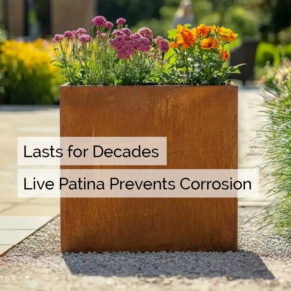 Pre-Rusted Corten Steel Straight Edge Tall Trough Planter with Feet - Image 45