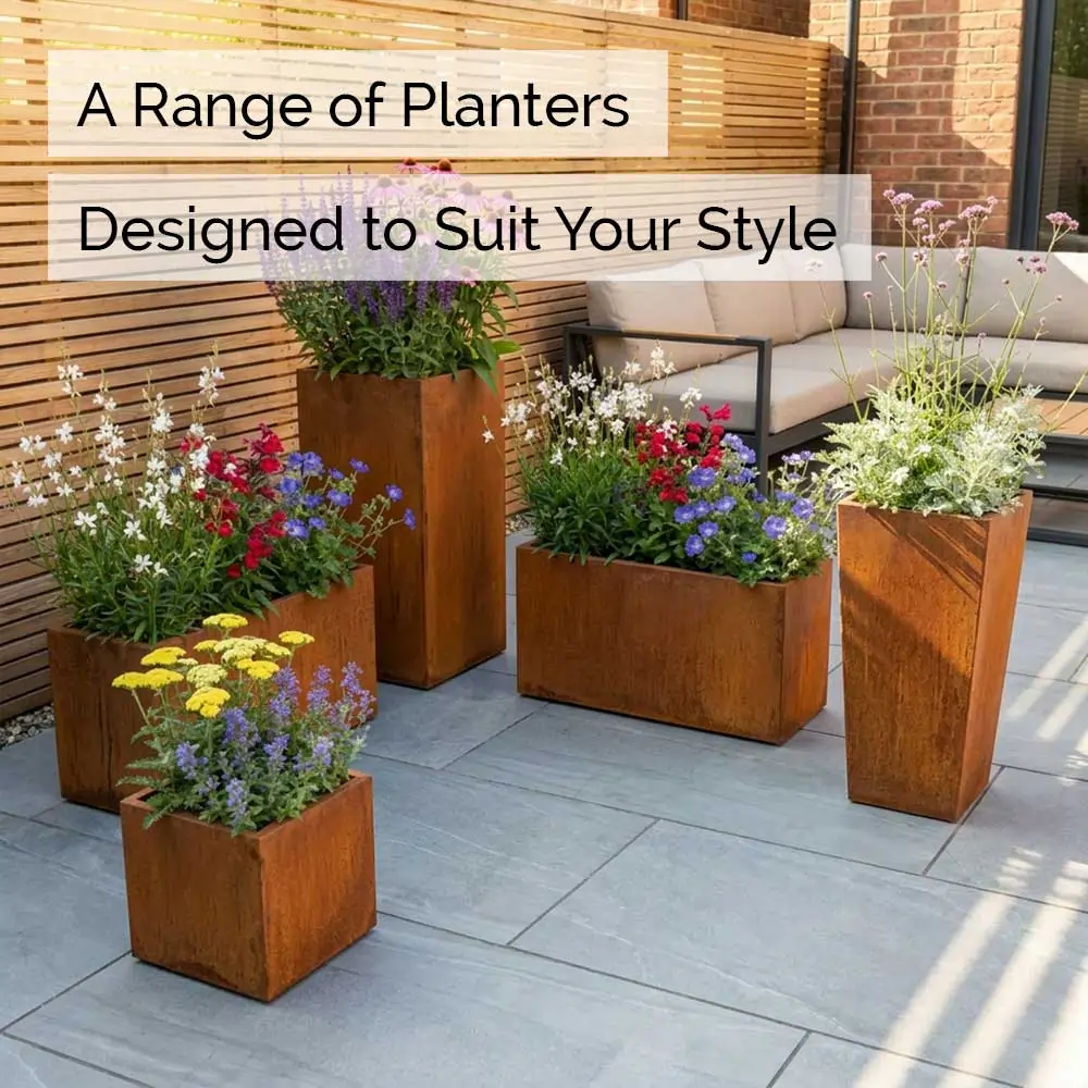 Pre-Rusted Corten Steel Straight Edge Tall Trough Planter with Feet - Image 46