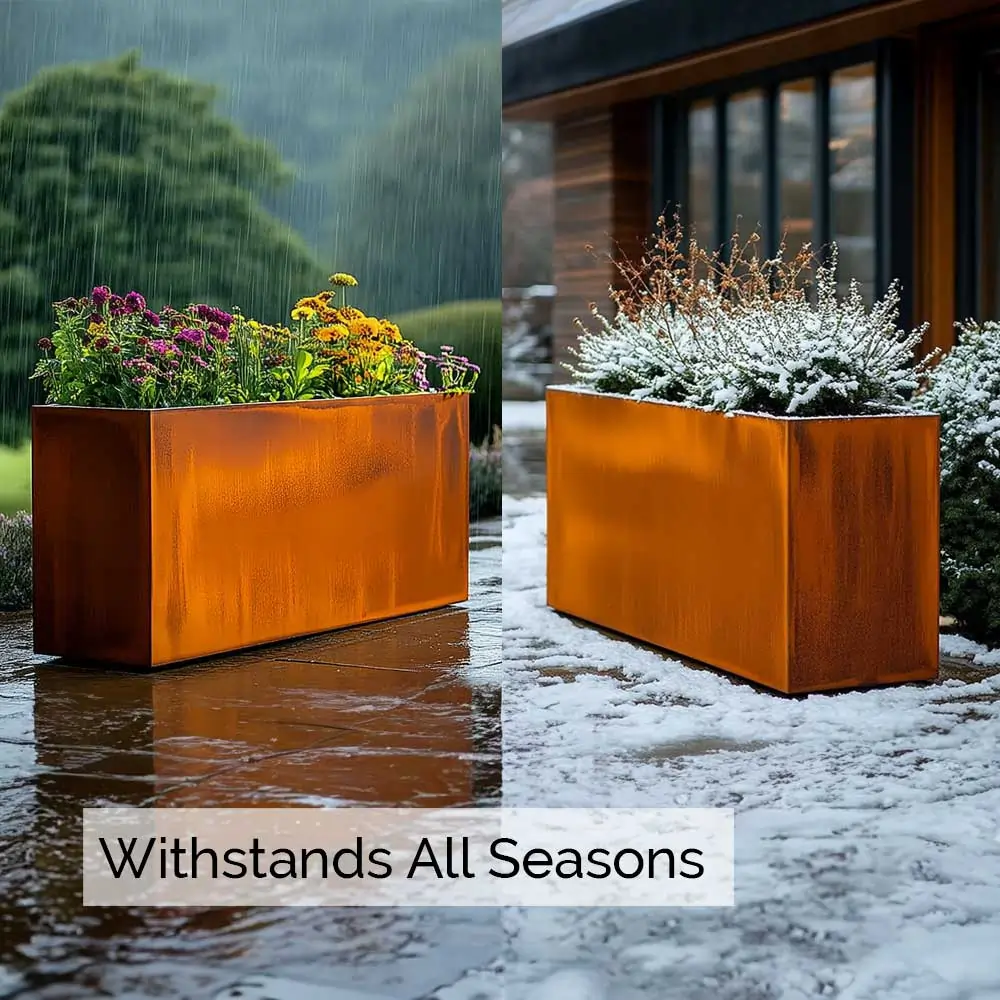 Pre-Rusted Corten Steel Straight Edge Tall Trough Planter with Feet - Image 5