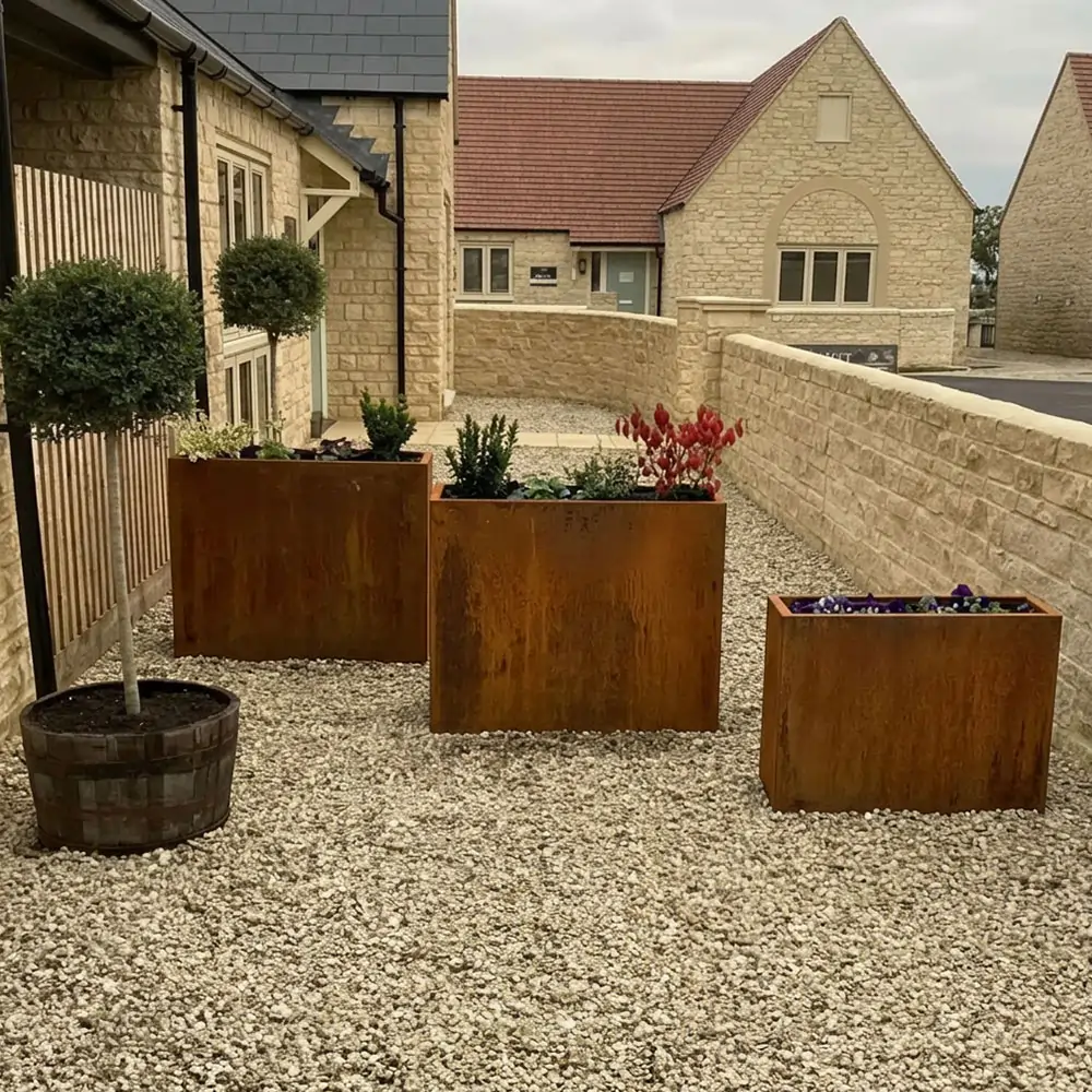 Pre-Rusted Corten Steel Straight Edge Tall Trough Planter with Feet - Image 52