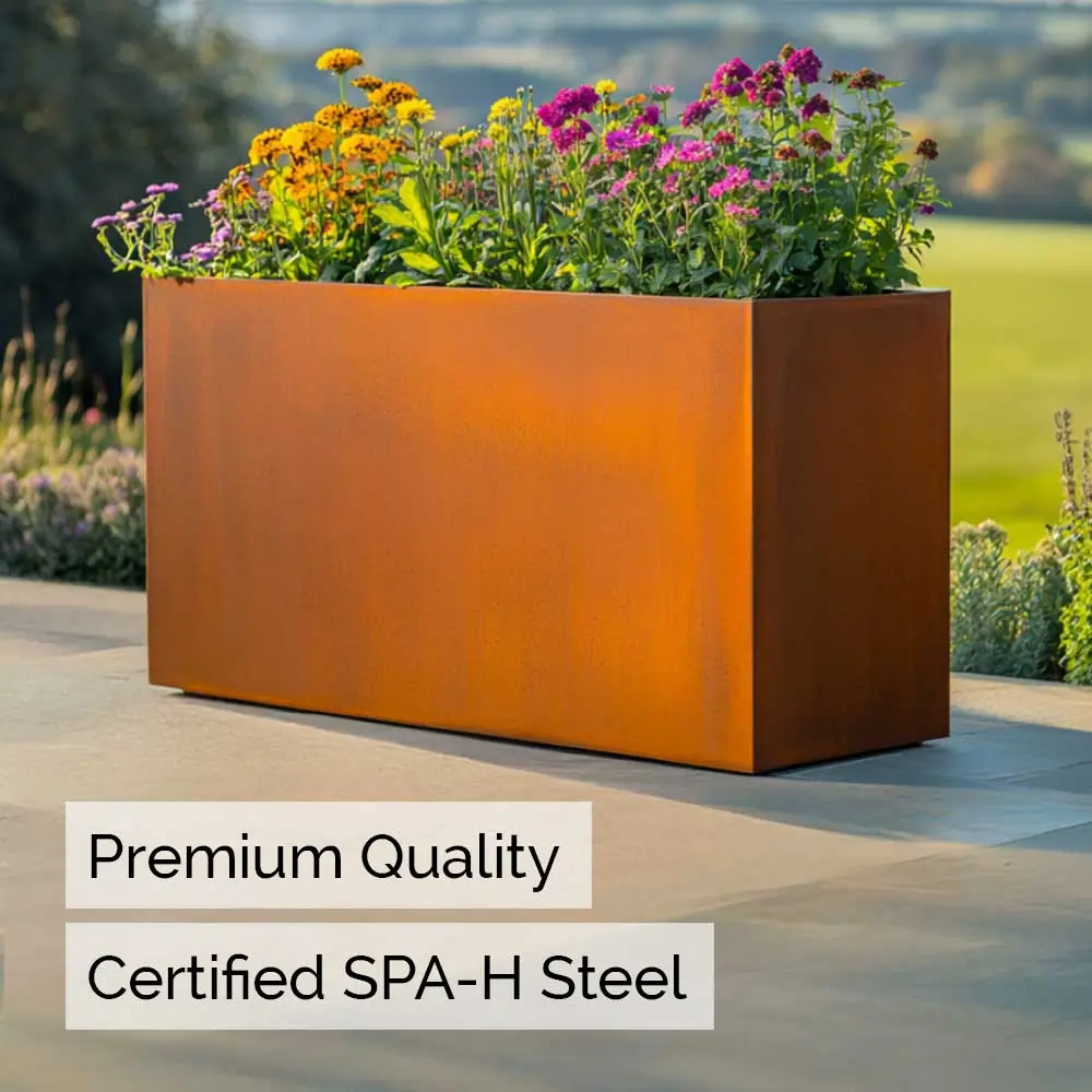 Pre-Rusted Corten Steel Straight Edge Tall Trough Planter with Feet - Image 7