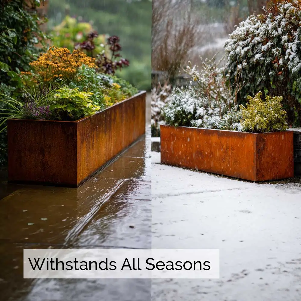 Pre-Rusted Corten Steel Straight Edge Trough Planter with Feet - Image 18