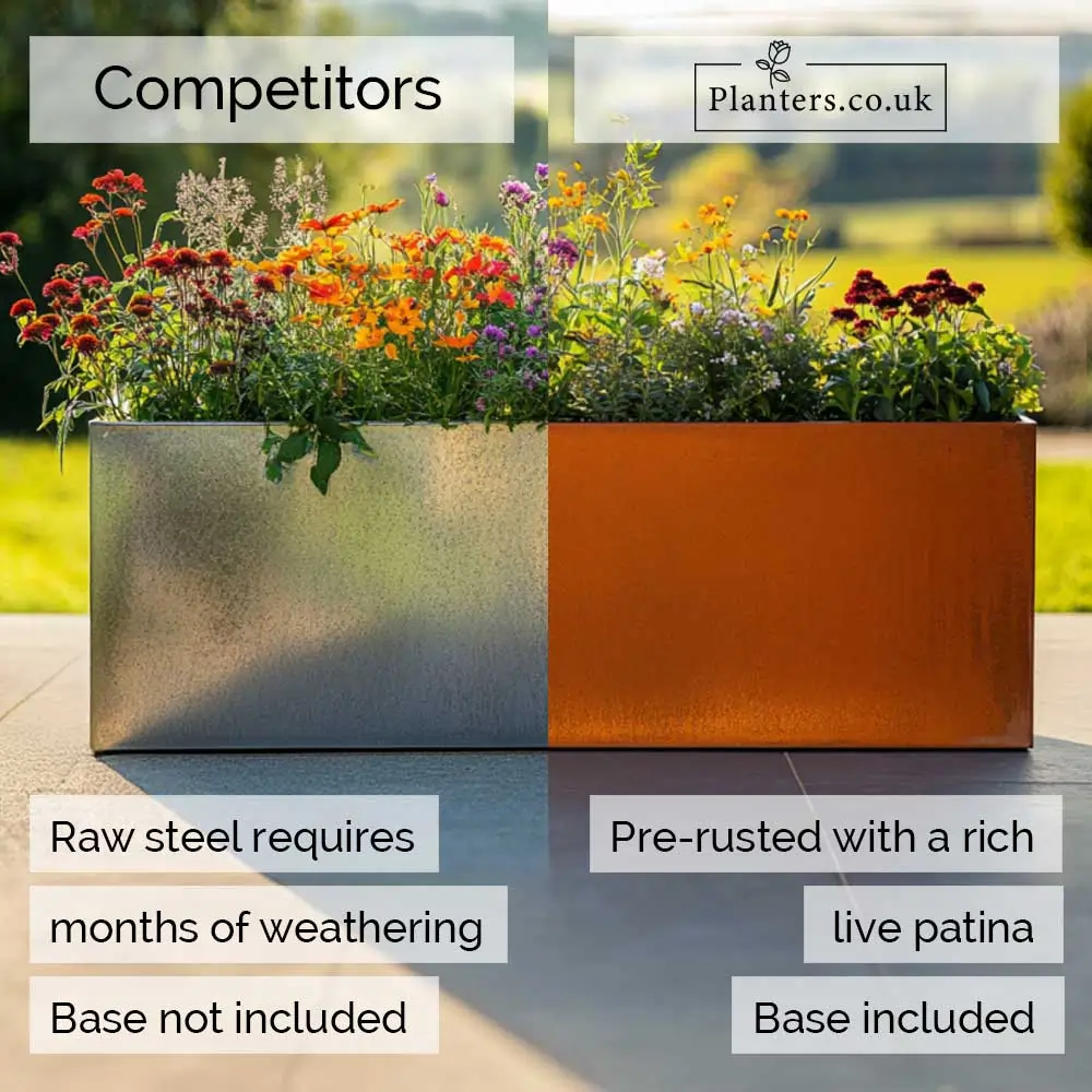 Pre-Rusted Corten Steel Straight Edge Trough Planter with Feet - Image 26