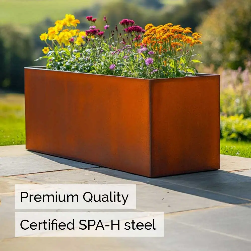 Pre-Rusted Corten Steel Straight Edge Trough Planter with Feet - Image 3