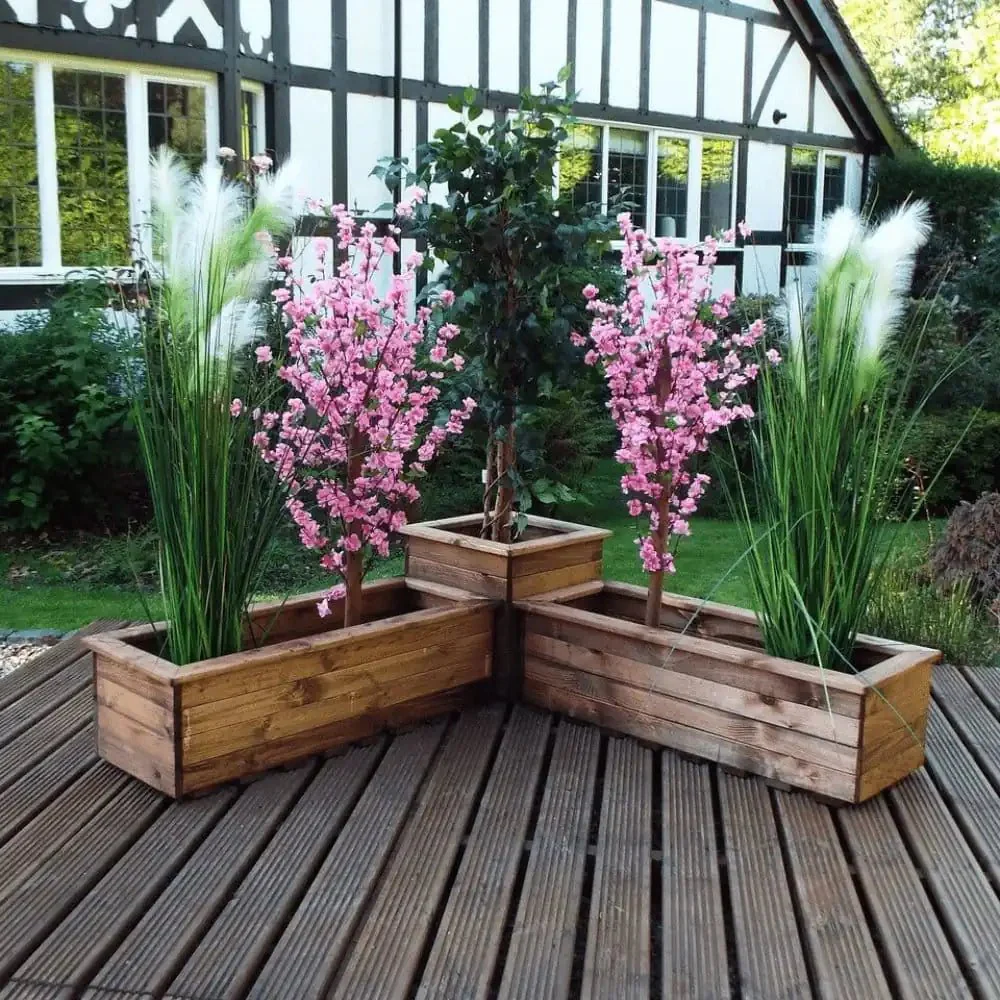 Redwood Corner Trough Wooden Planter Set - Image 10