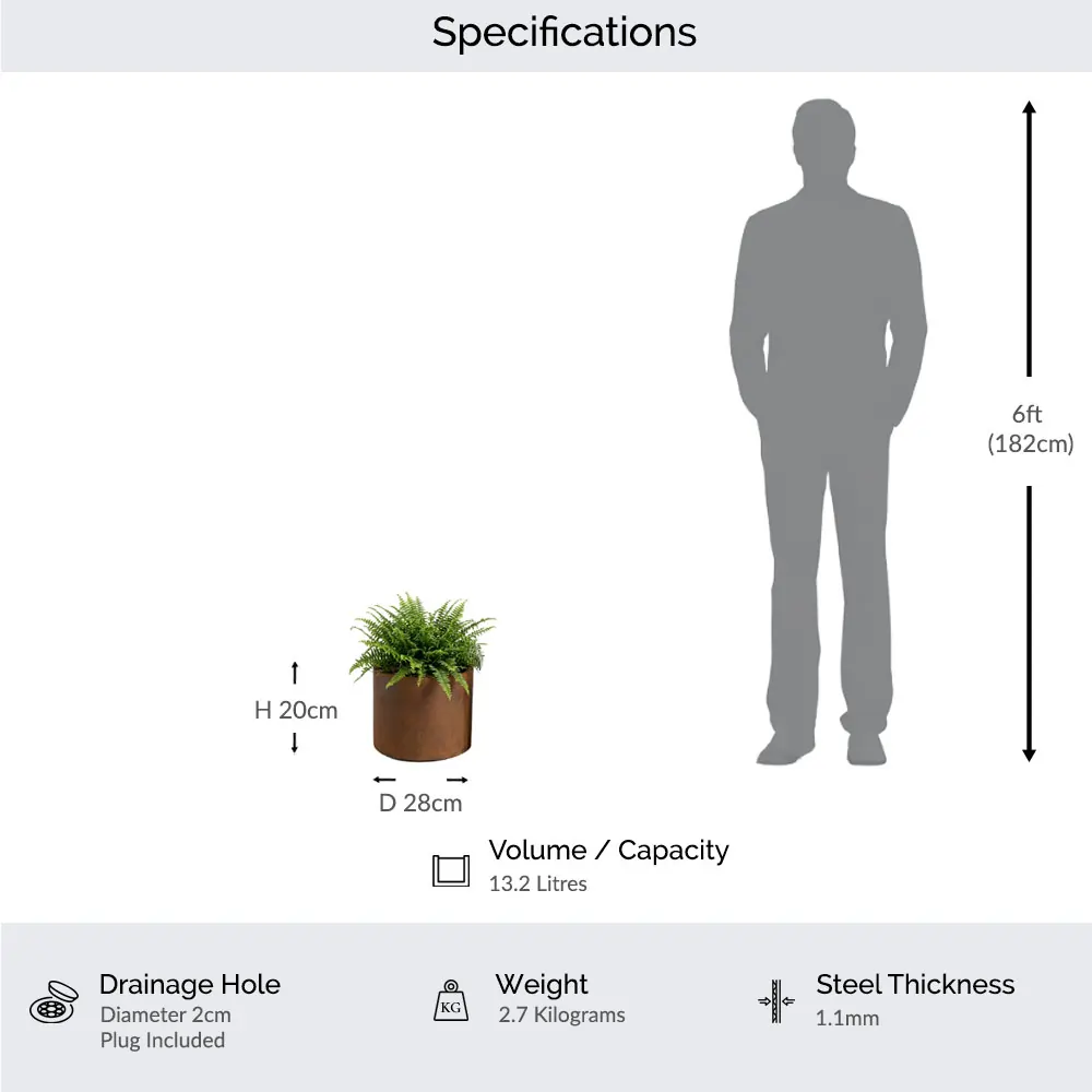 Pre-Rusted Corten Steel Round Short Cylinder Planter with Feet - Image 2