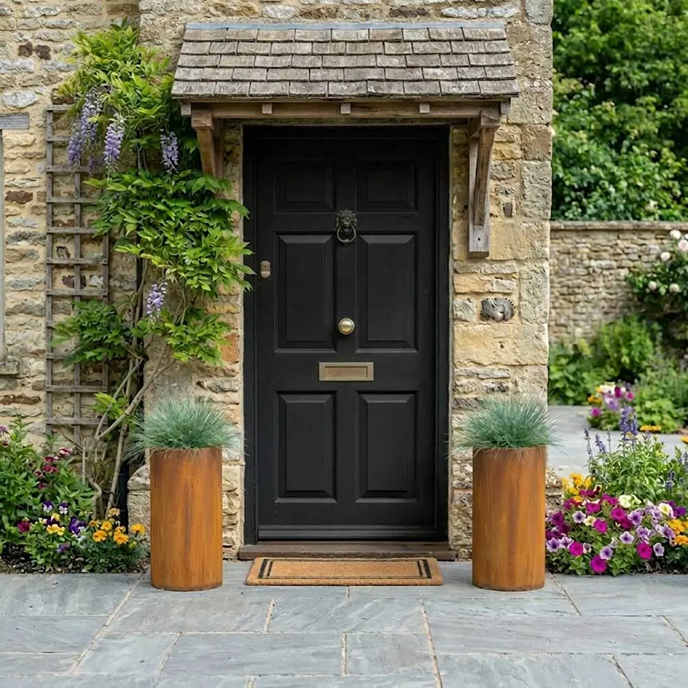 Pre-Rusted Corten Steel Round Tall Cylinder Planter with Feet - Image 10