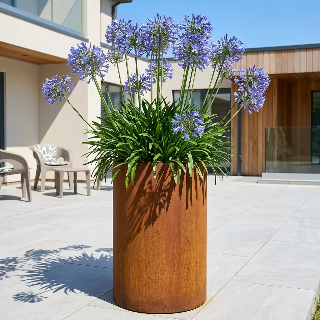 Pre-Rusted Corten Steel Round Tall Cylinder Planter with Feet - Image 12