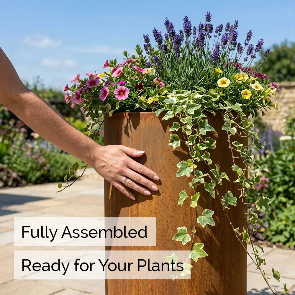 Pre-Rusted Corten Steel Round Tall Cylinder Planter with Feet - Image 14