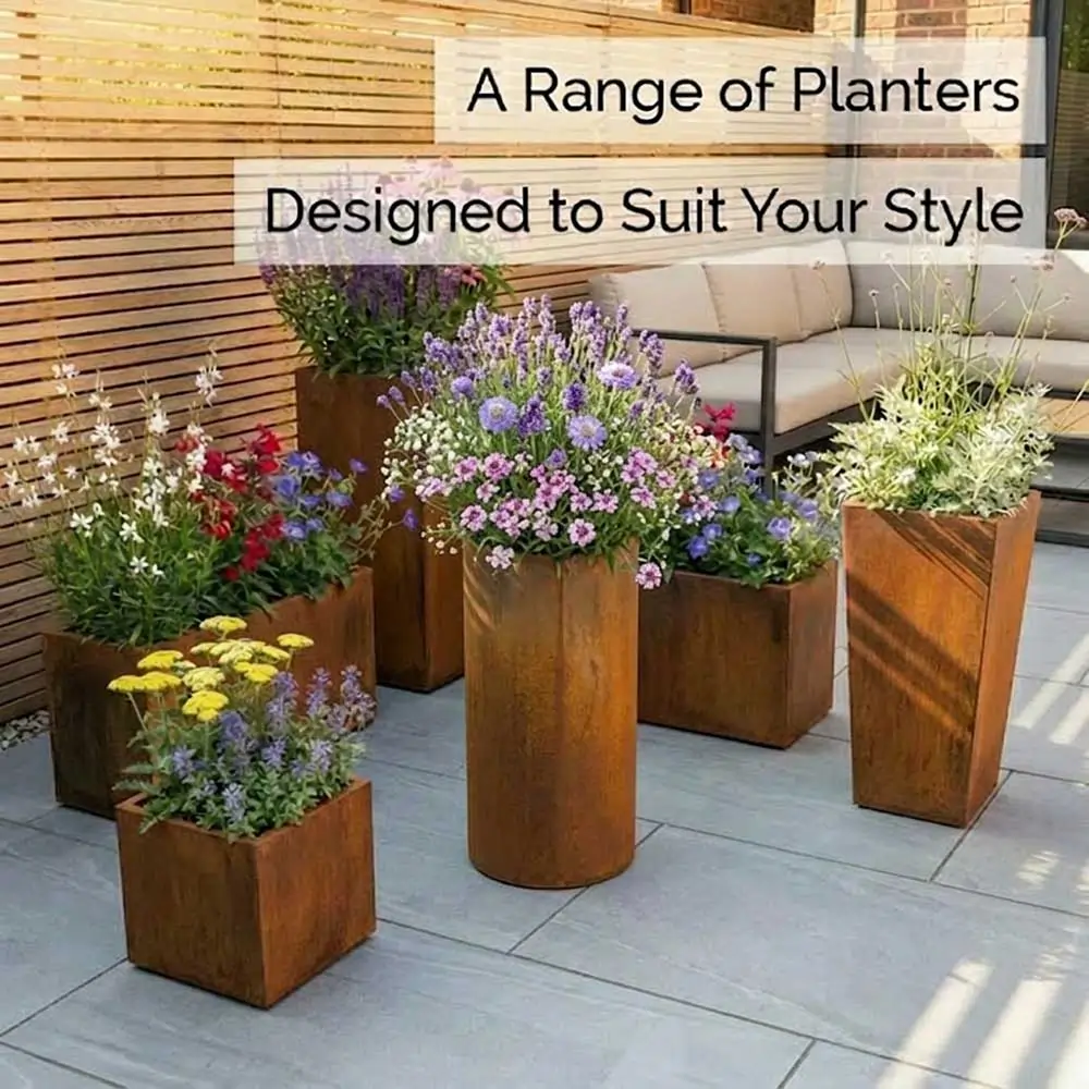 Pre-Rusted Corten Steel Round Tall Cylinder Planter with Feet - Image 19