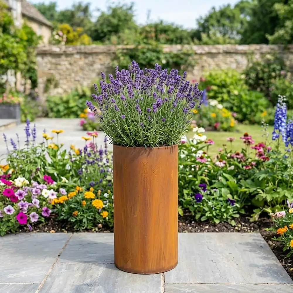 Pre-Rusted Corten Steel Round Tall Cylinder Planter with Feet - Image 21