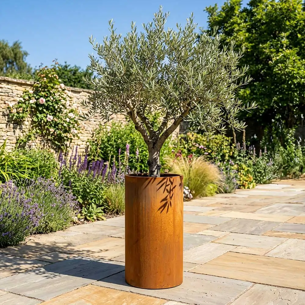 Pre-Rusted Corten Steel Round Tall Cylinder Planter with Feet - Image 23