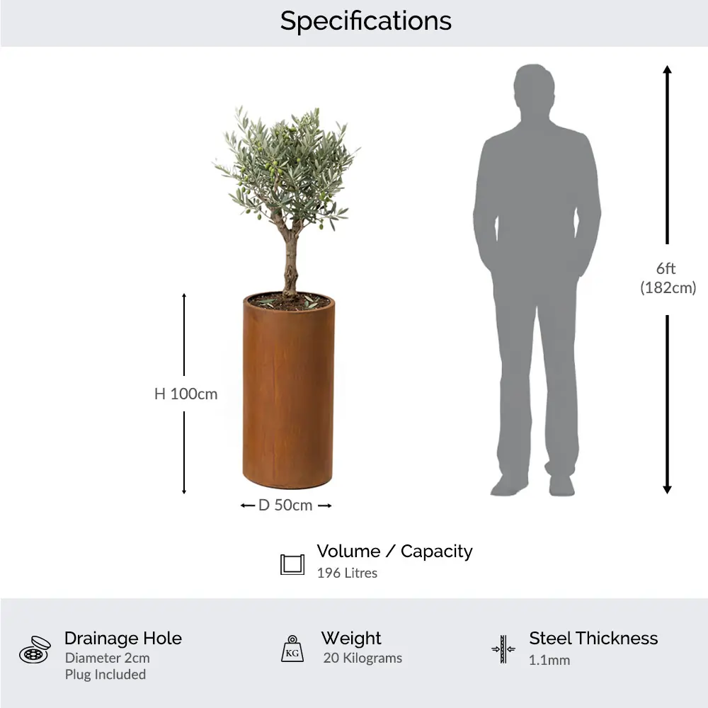 Pre-Rusted Corten Steel Round Tall Cylinder Planter with Feet - Image 24