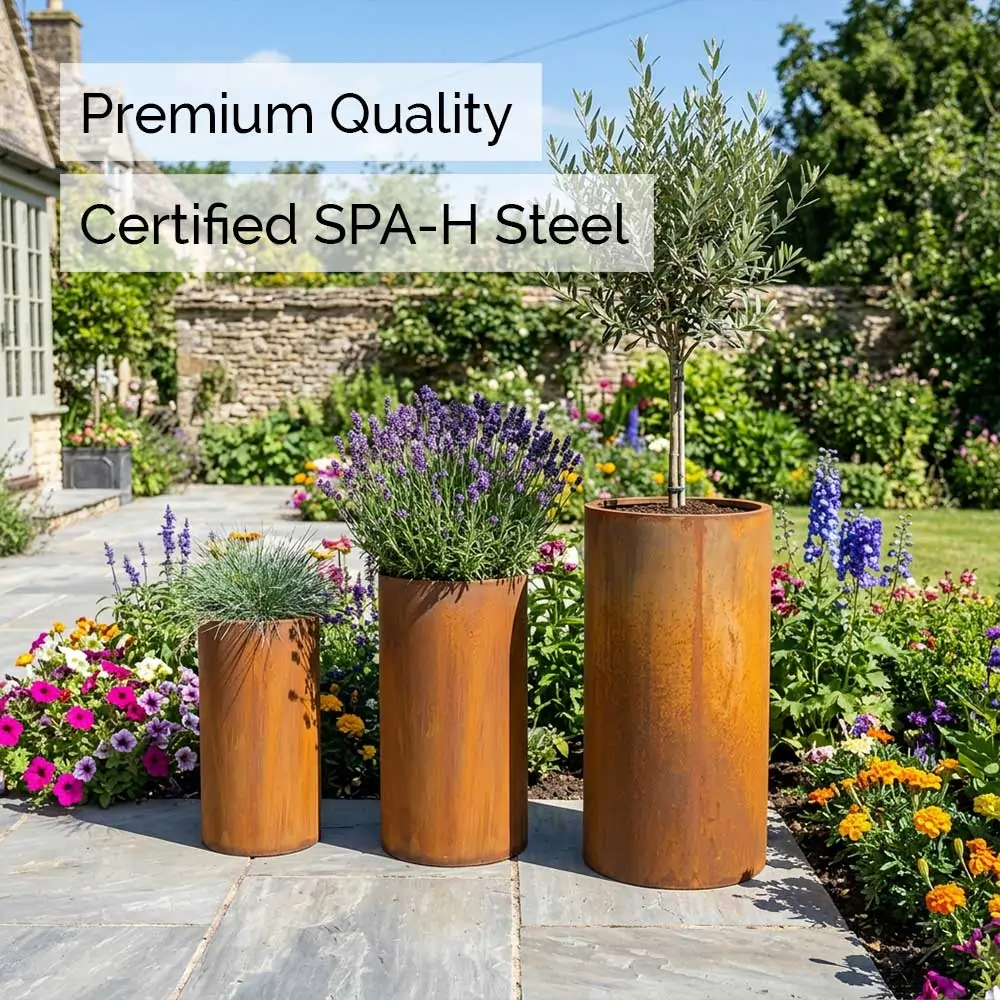 Pre-Rusted Corten Steel Round Tall Cylinder Planter with Feet - Image 27