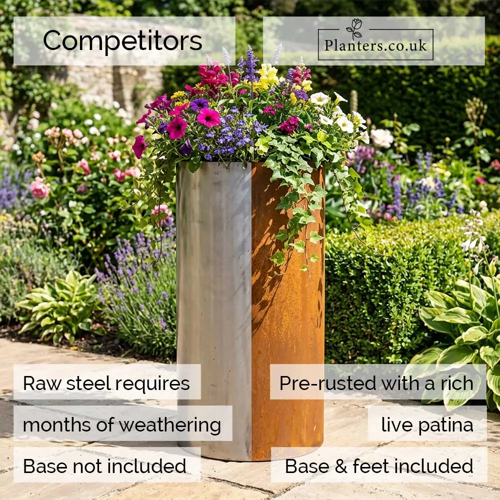 Pre-Rusted Corten Steel Round Tall Cylinder Planter with Feet - Image 28