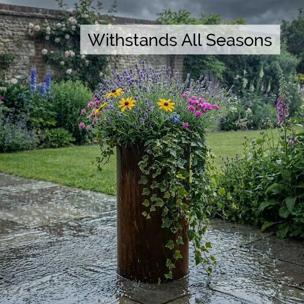 Pre-Rusted Corten Steel Round Tall Cylinder Planter with Feet - Image 29