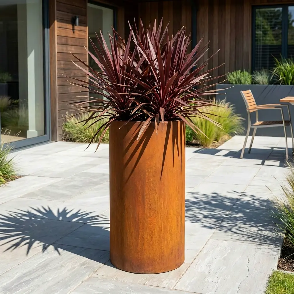 Pre-Rusted Corten Steel Round Tall Cylinder Planter with Feet - Image 34
