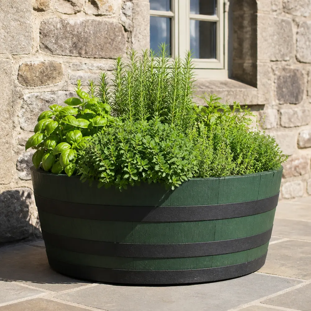 Rustic Oak Barrel Tree / Herb / Bedding Planter