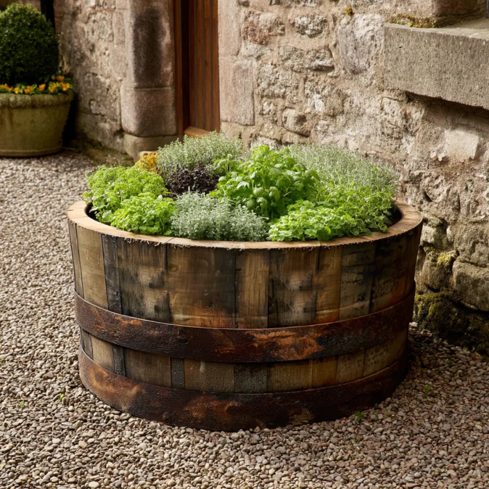Rustic Oak Barrel Tree / Herb / Bedding Planter - Image 11