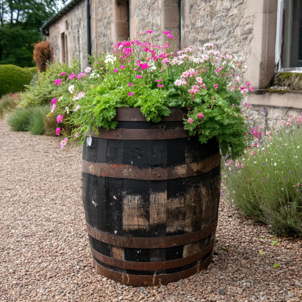 Rustic Oak Barrel Tree / Herb / Bedding Planter - Image 143