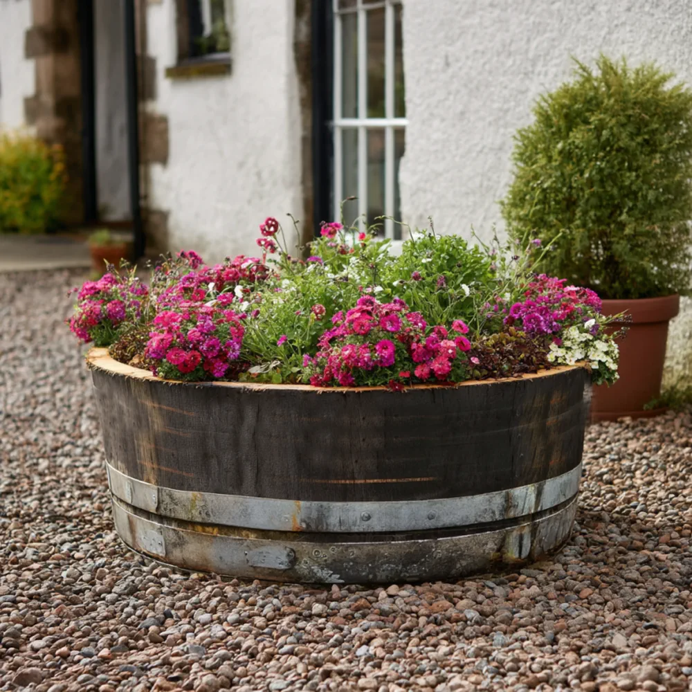 Rustic Oak Barrel Tree / Herb / Bedding Planter - Image 15