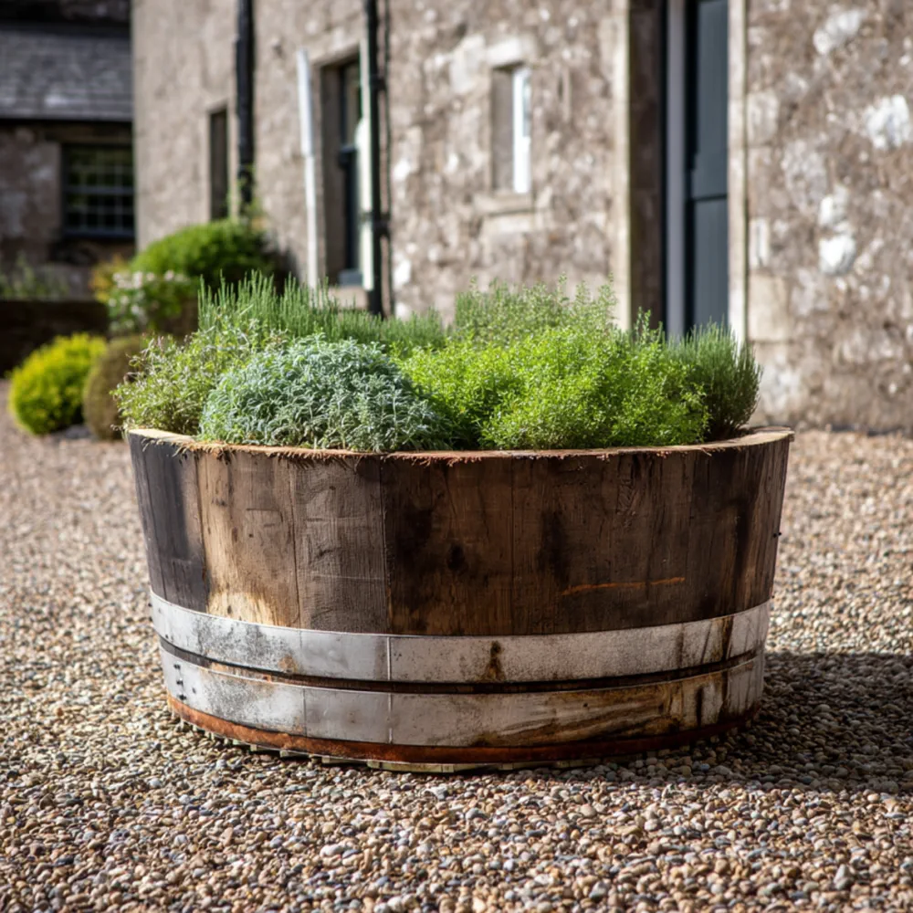 Rustic Oak Barrel Tree / Herb / Bedding Planter - Image 16