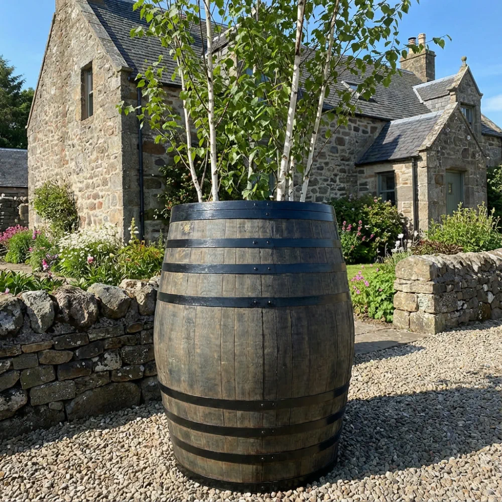 Rustic Oak Barrel Tree / Herb / Bedding Planter - Image 186