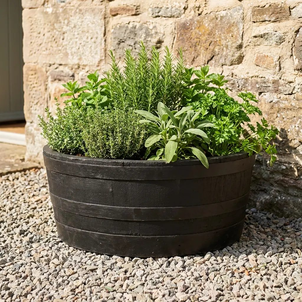 Rustic Oak Barrel Tree / Herb / Bedding Planter - Image 221