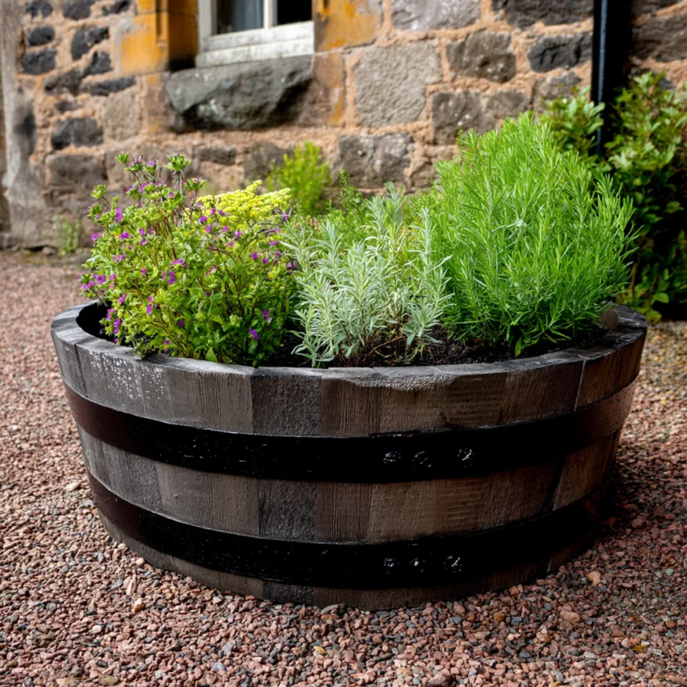 Rustic Oak Barrel Tree / Herb / Bedding Planter - Image 40